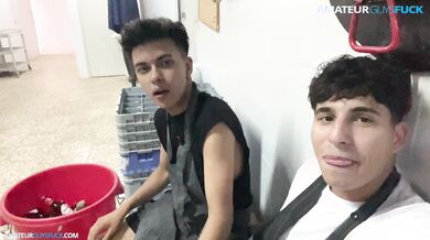 Almost caught sucking my colleague in the hall