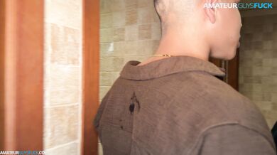 Friends piss and fuck in the public restroom