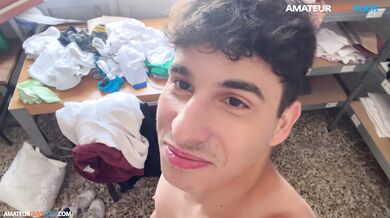 Horny lads get off in the laundry room